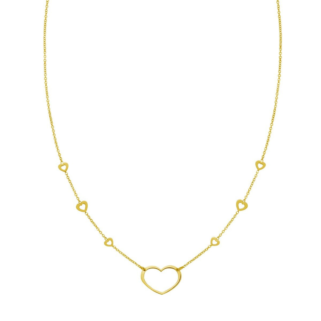 14K Open Heart Station Necklace, front view