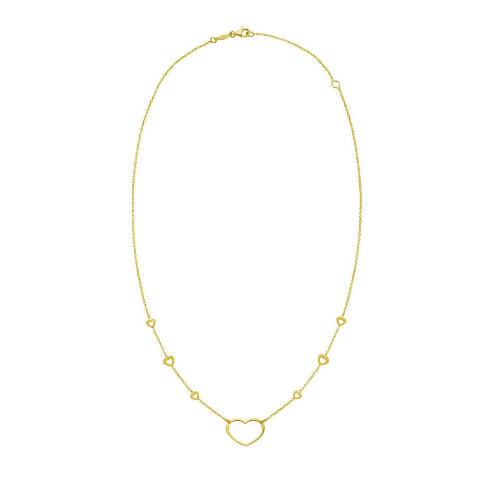 14K Open Heart Station Necklace, view 2