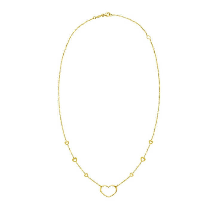 14K Open Heart Station Necklace, view 2