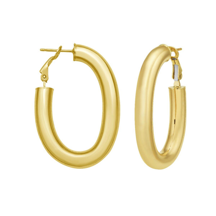 14K Oval Omega Hoops, front view
