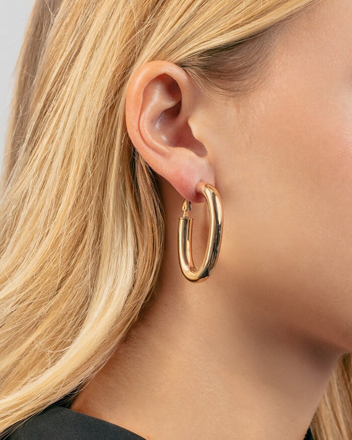14K Oval Omega Hoops, view 2
