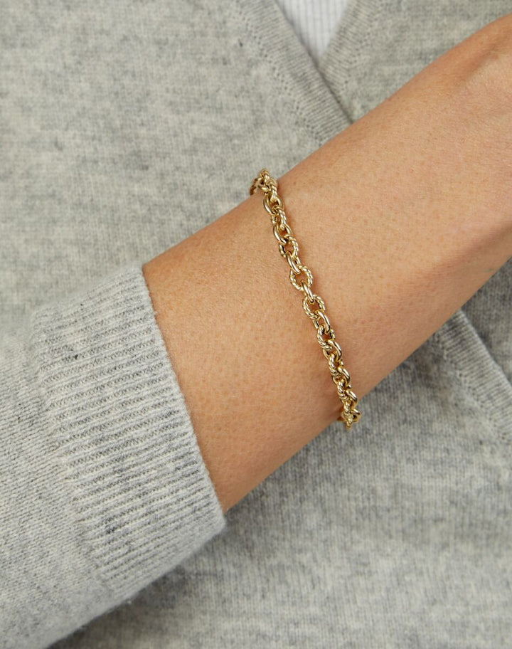 14K Oval Twist &amp; Polished Link Bracelet, view 3