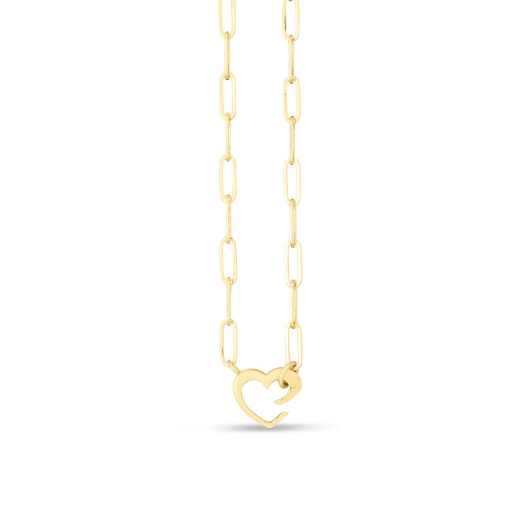 14K Paperclip Push-Lock Heart Necklace, front view