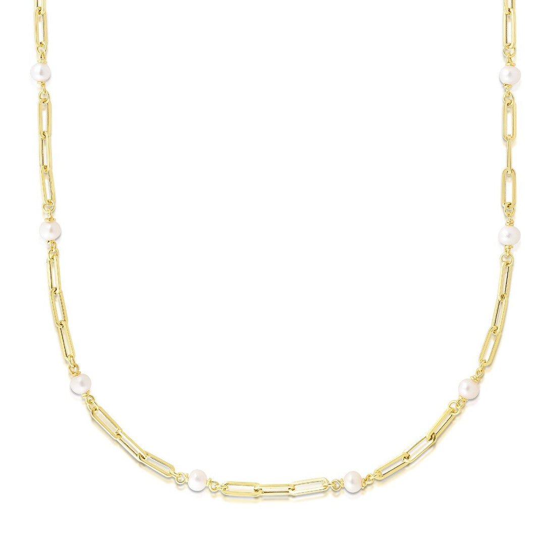 14K Pearl Paperclip Link Necklace, front view