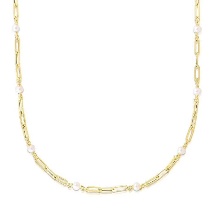 14K Pearl Paperclip Link Necklace, front view