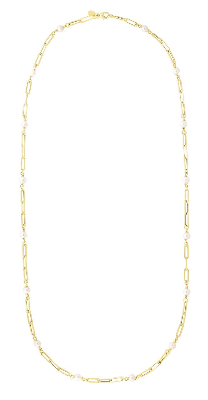 14K Pearl Paperclip Link Necklace, view 2