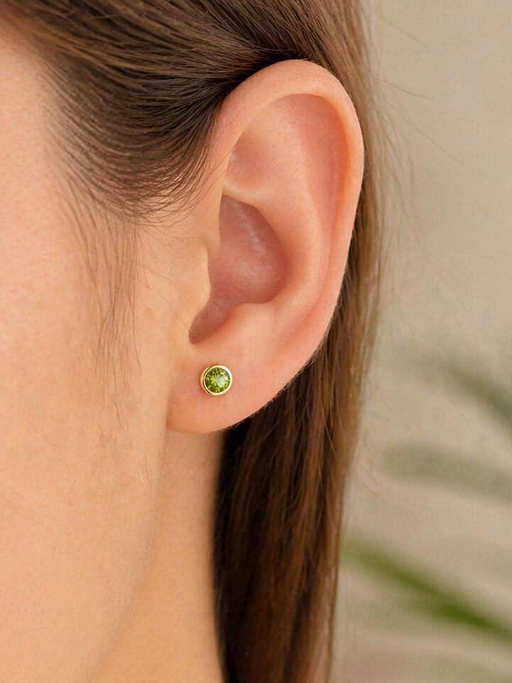 14K Peridot Birthstone Earrings, view 2