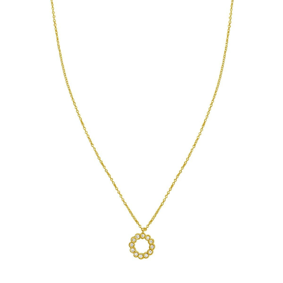 14K Petite Diamond Circle Necklace, front view