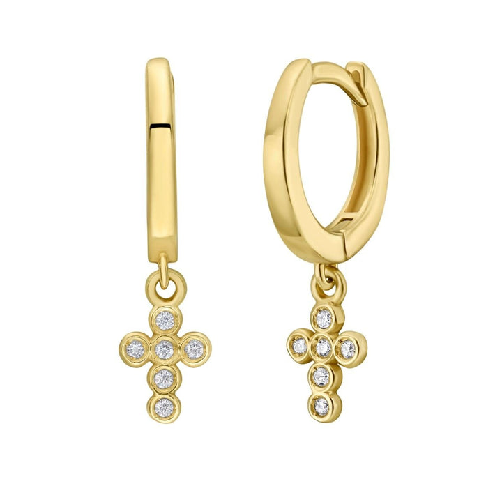 14K Petite Diamond Cross Earrings, front view