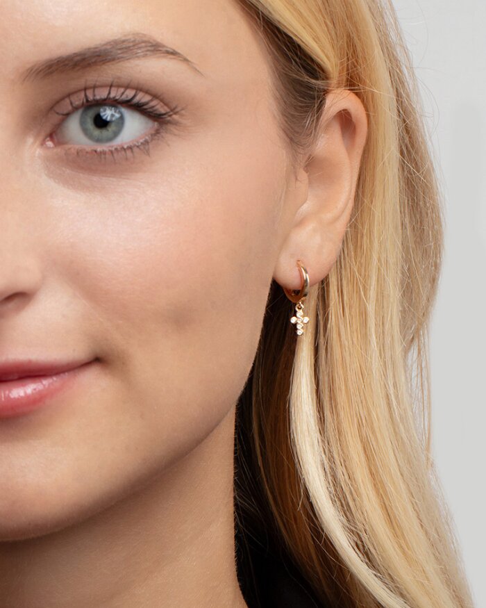 14K Petite Diamond Cross Earrings, view 2