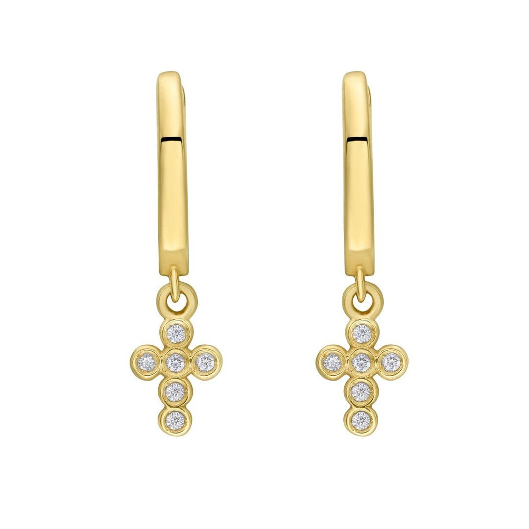 14K Petite Diamond Cross Earrings, view 3