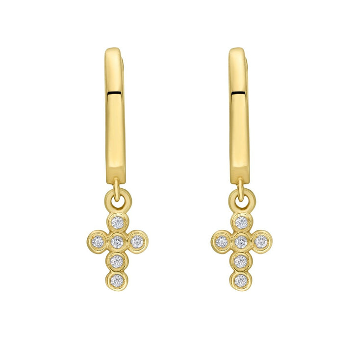 14K Petite Diamond Cross Earrings, view 3