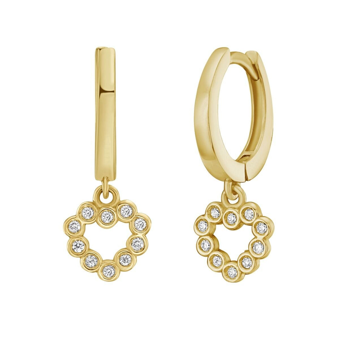 14K Petite Diamond Heart Earrings, front view