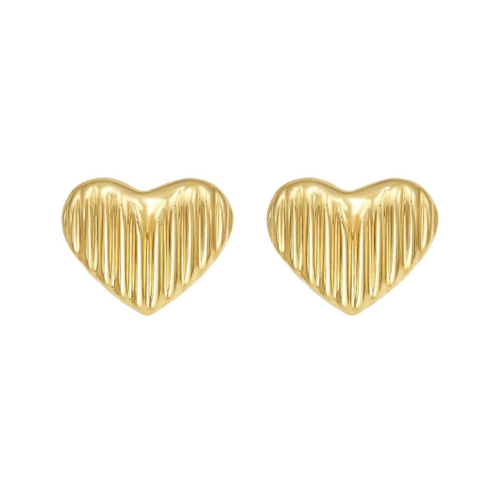 14K Puffy Ridged Heart Studs, front view