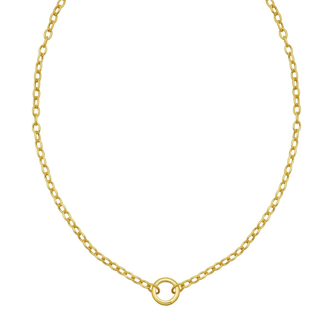 14K Push Lock Charm Necklace, front view