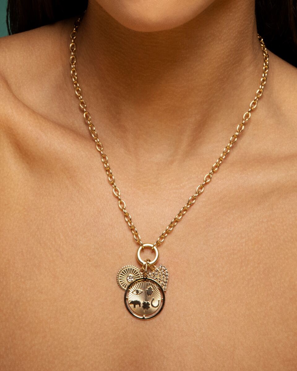 14K Push Lock Charm Necklace, view 3