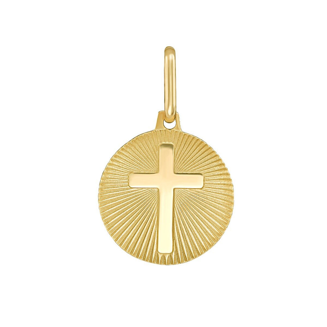 14K Radiant Cross Medallion Charm, front view