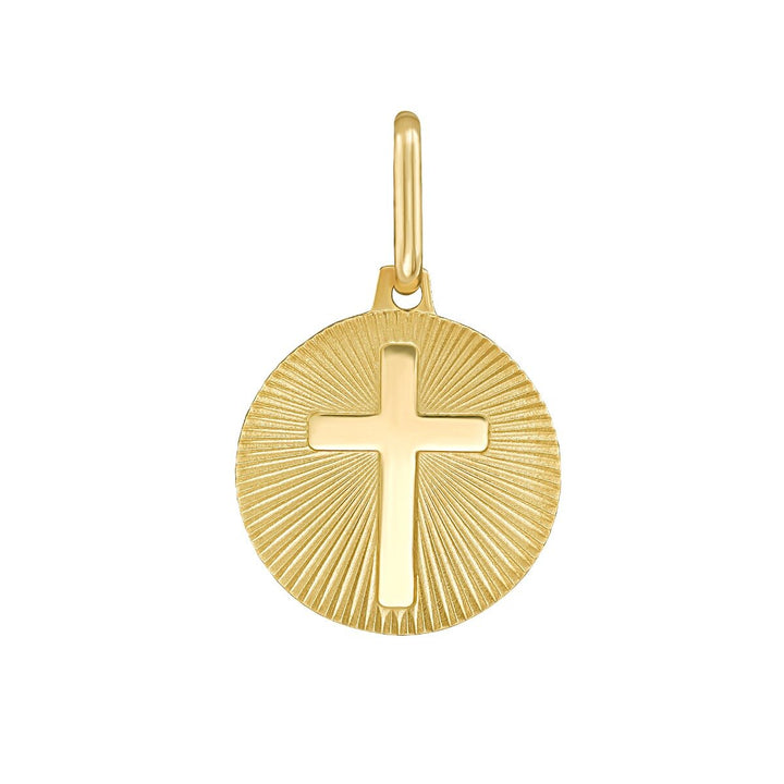14K Radiant Cross Medallion Charm, front view
