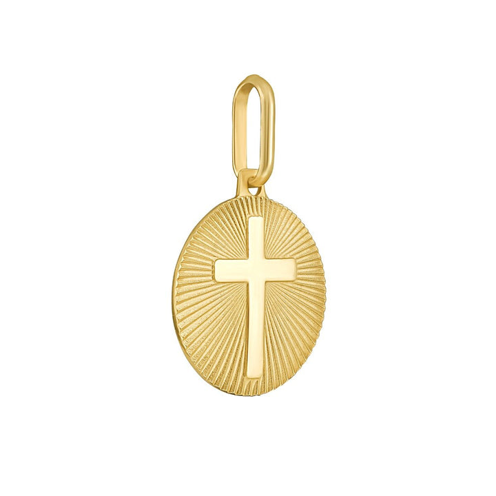 14K Radiant Cross Medallion Charm, view 2