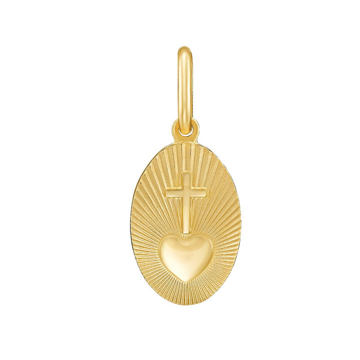 14K Radiant Sacred Heart Medallion Charm, front view
