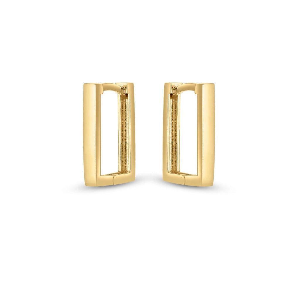 14K Rectangle Huggie Hoops, view 2