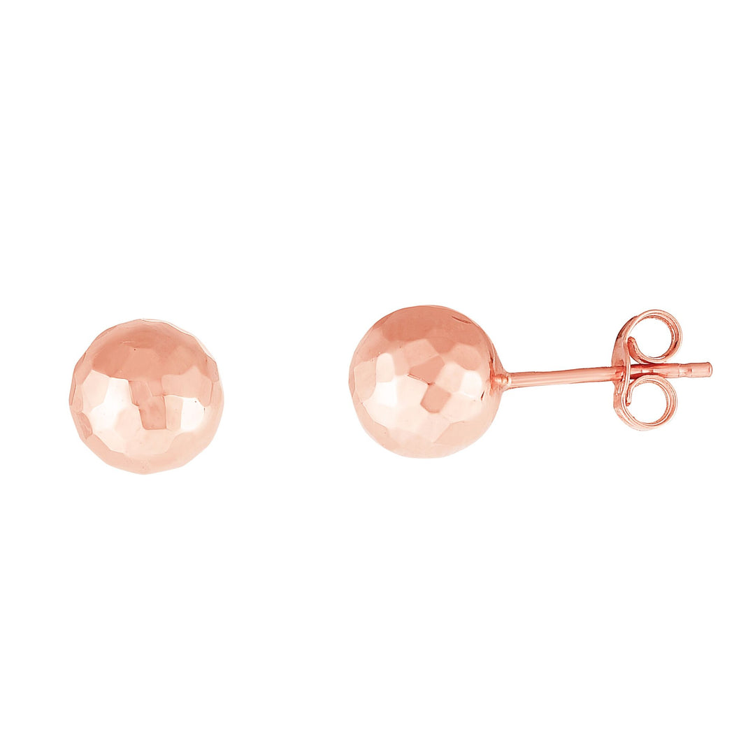 14K Rose Gold 7mm Faceted Post Earring, front view