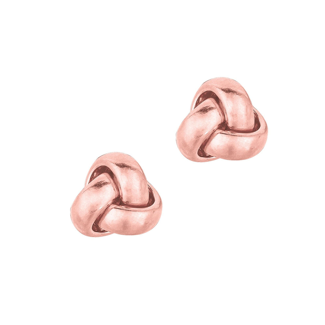 14K Rose Gold Mini Classic Polished Love Knot Stud Earring, front view