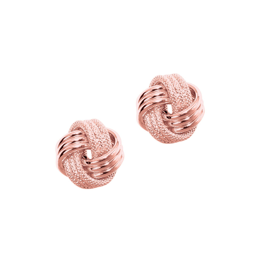 14K Rose Gold Polished &amp; Diamond Cut Love Knot Stud Earring, front view