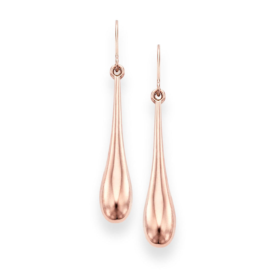 14K Rose Gold Polished Graduated Tear Drop Earring, front view