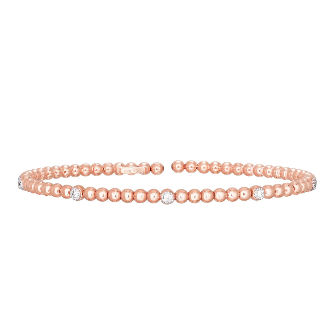 14K Rose Gold Prosecco Bead Cuff With Diamonds, front view