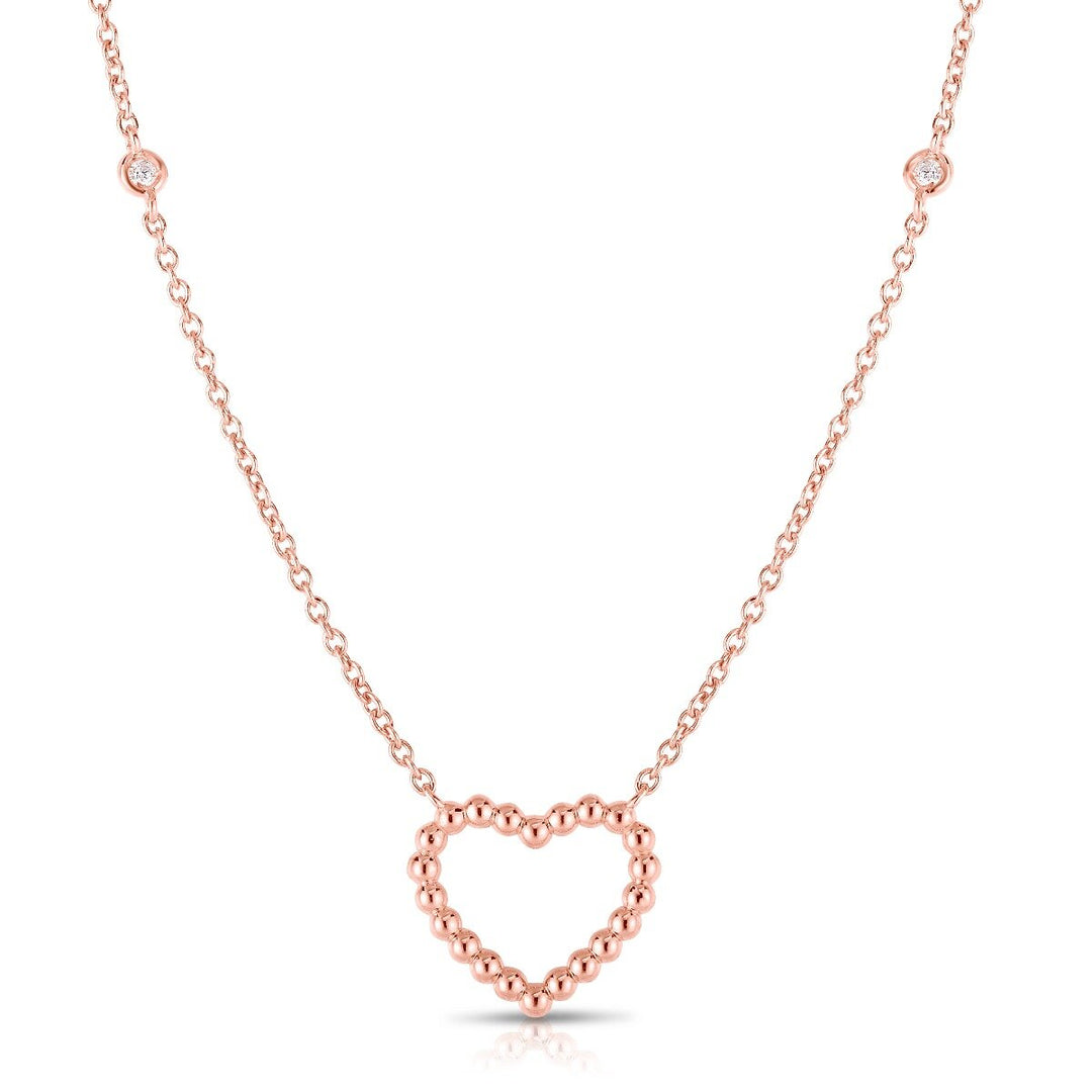 14K Rose Gold Prosecco Heart Necklace, front view