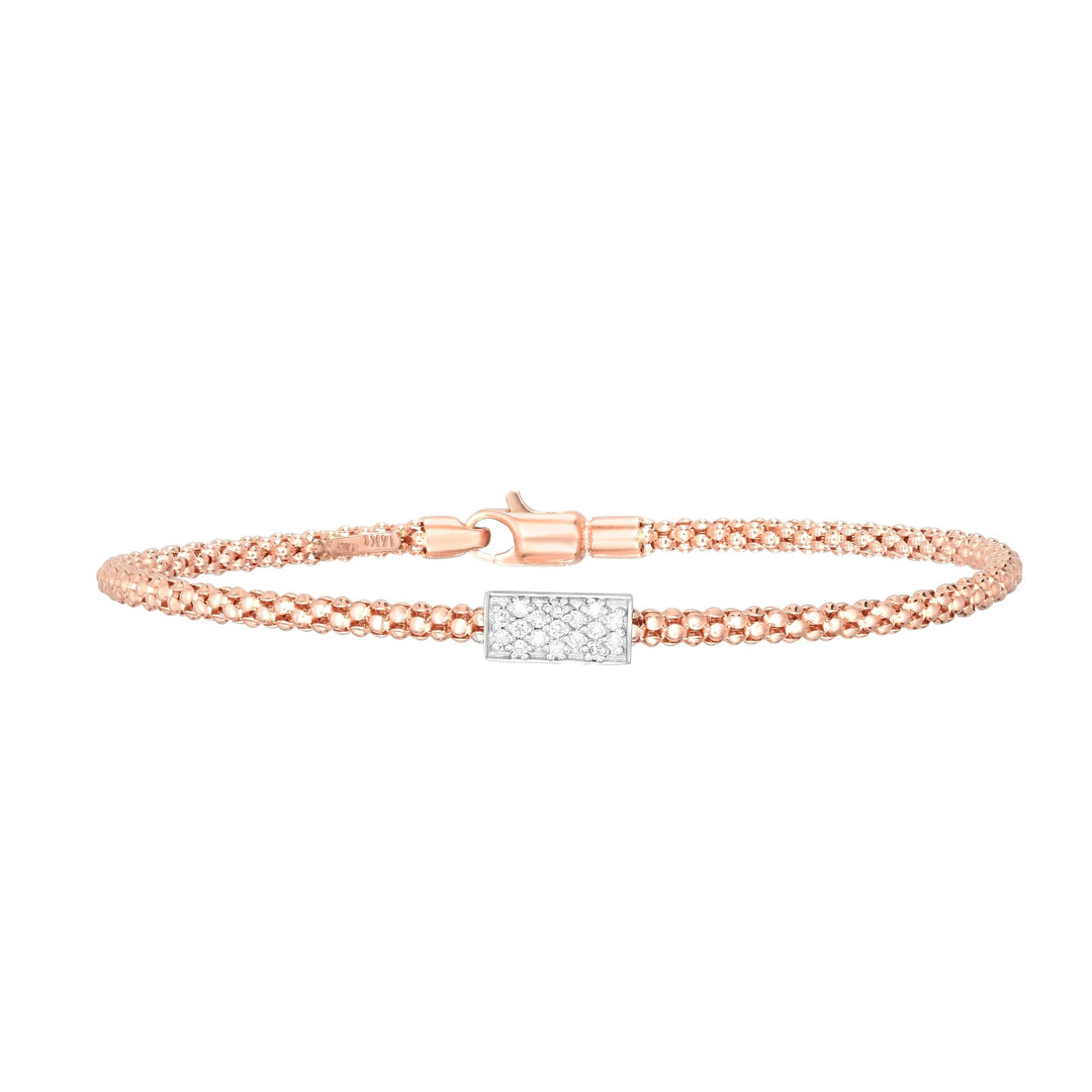 14K Rose Gold Prosecco Short Diamond Bar Bracelet, front view