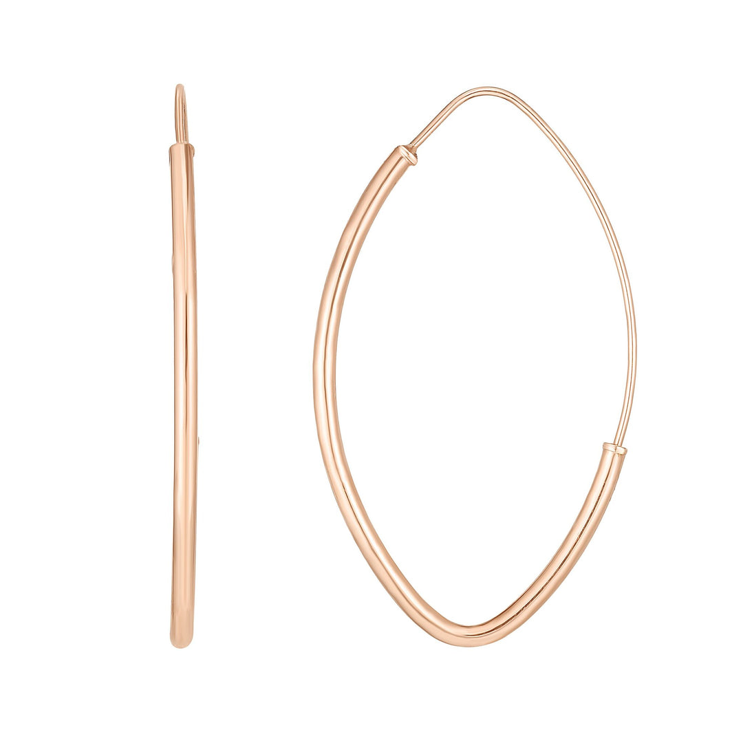 14K Rose Gold Small Polished Marquise Fashion Hoop Earring, front view