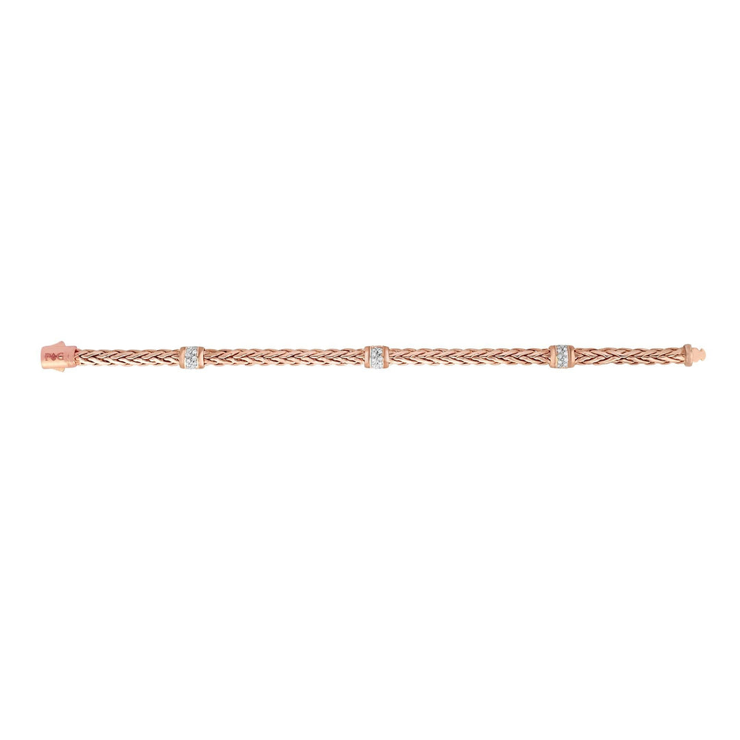 14K Rose Gold Woven Diamond Station Bracelet, front view