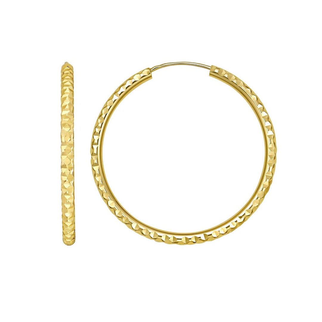 14K Round Faceted Hoop Earrings, front view