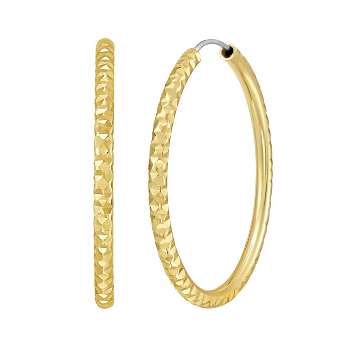 14K Round Faceted Hoop Earrings, view 2