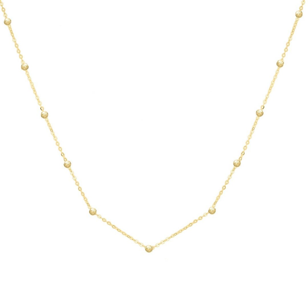 14K Saturn Bead Chain Necklace, front view