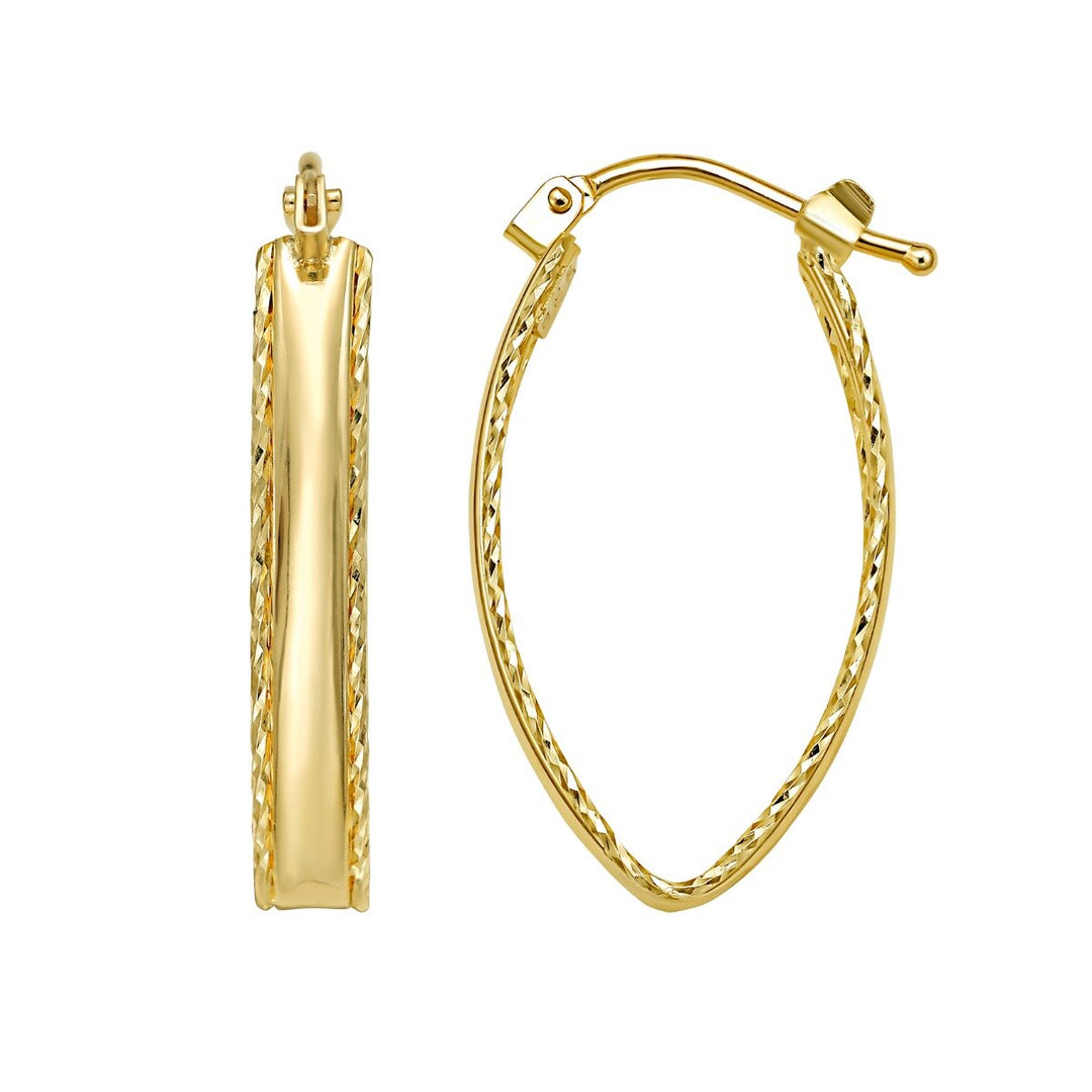 14K Small Diamond Cut Marquise Hoop Earrings, front view