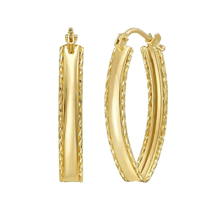 14K Small Diamond Cut Marquise Hoop Earrings, view 2