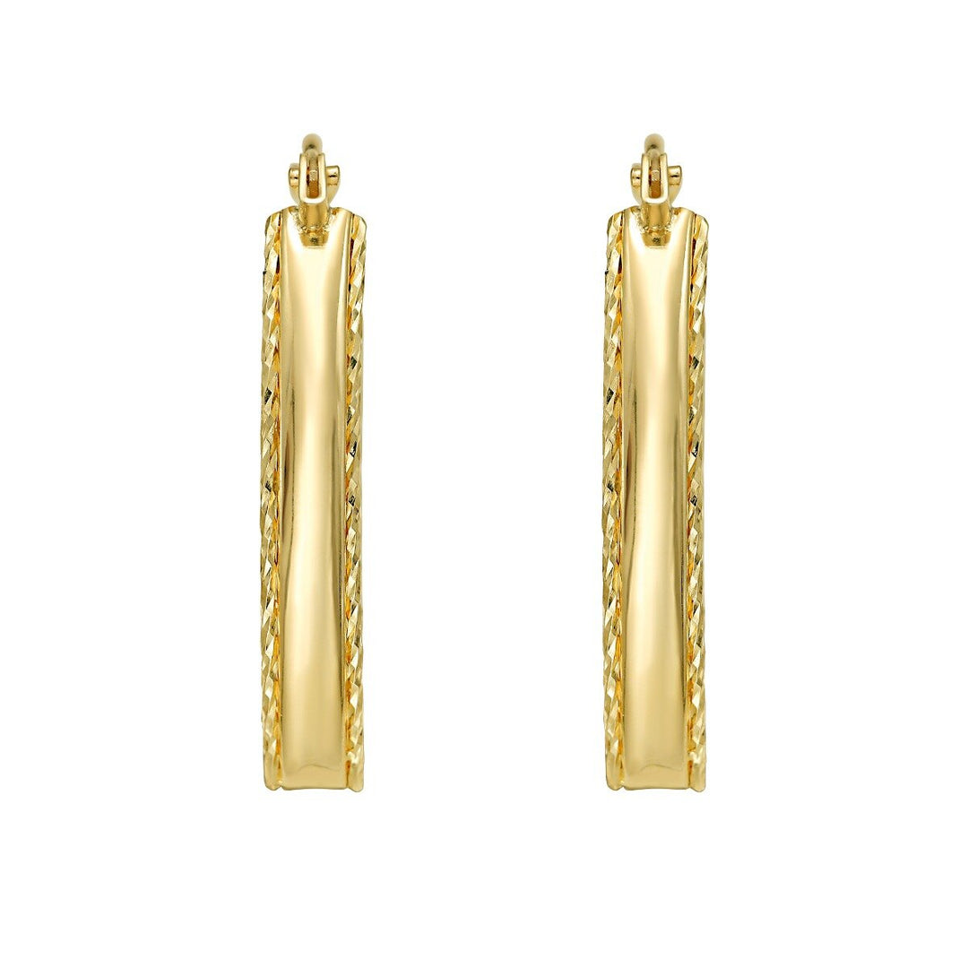 14K Small Diamond Cut Marquise Hoop Earrings, view 3