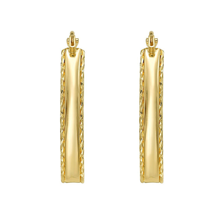 14K Small Diamond Cut Marquise Hoop Earrings, view 3