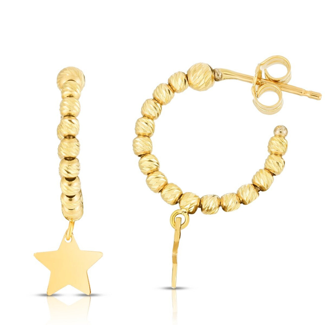 14K Star Beaded Hoops, front view