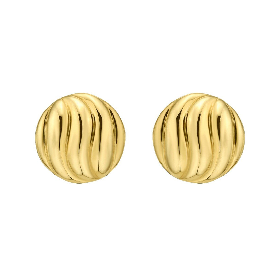 14K Swirl Button Earrings, front view