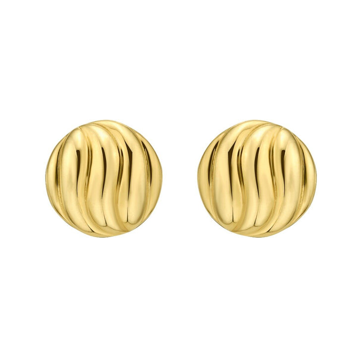 14K Swirl Button Earrings, front view