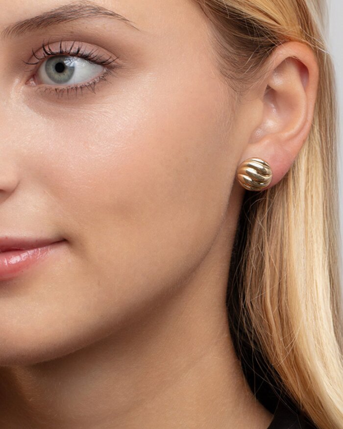 14K Swirl Button Earrings, view 2