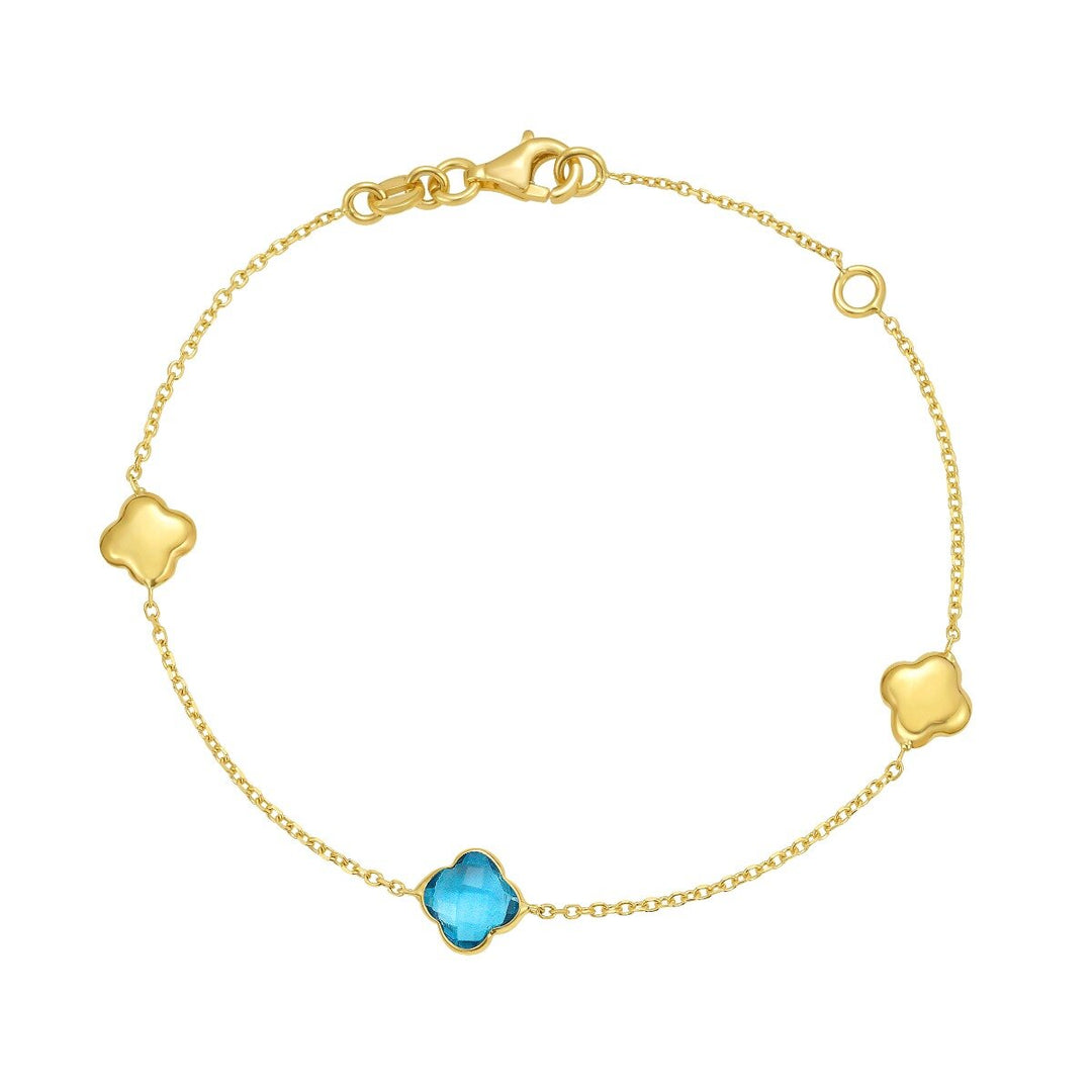 14K Swiss Blue Topaz Clover Gem Bracelet, front view