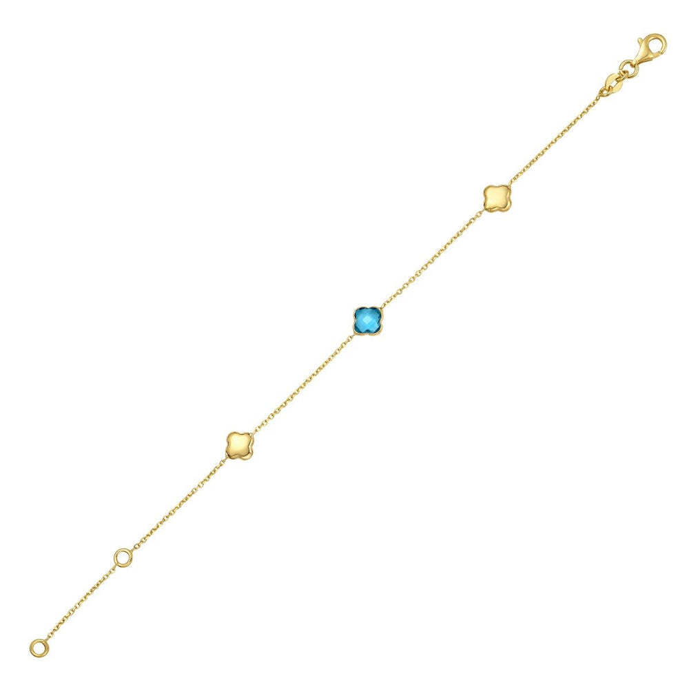 14K Swiss Blue Topaz Clover Gem Bracelet, view 2