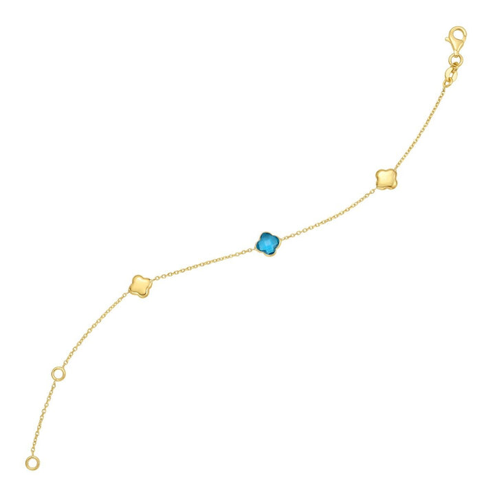 14K Swiss Blue Topaz Clover Gem Bracelet, view 3