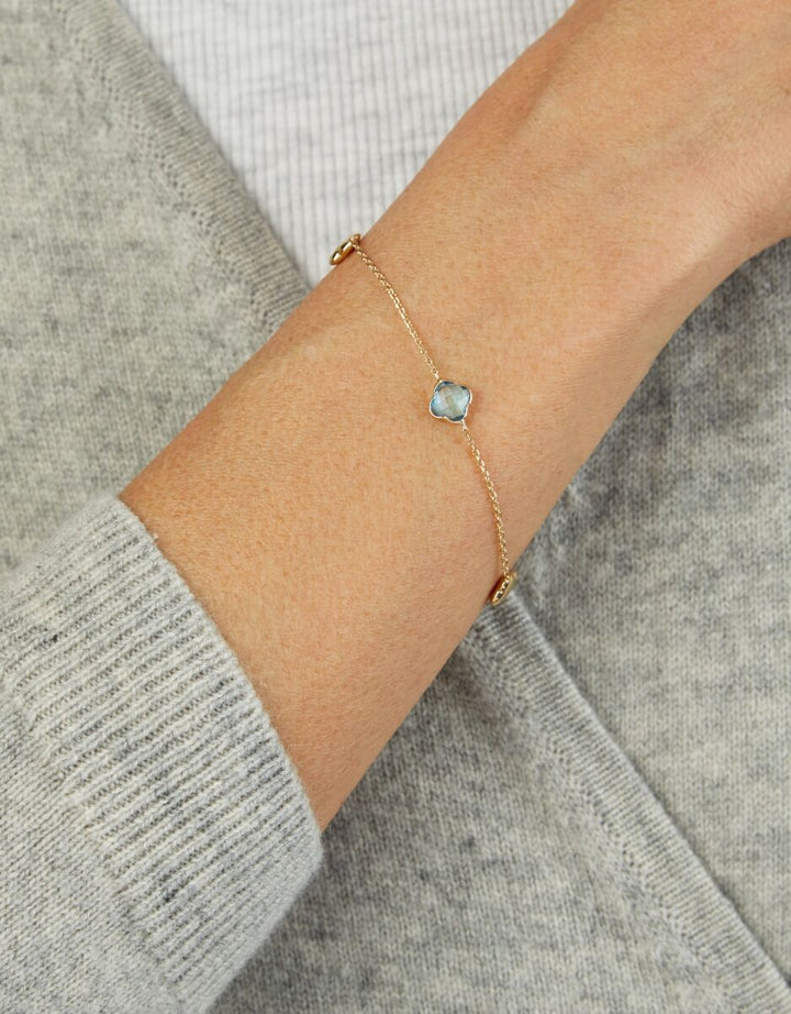 14K Swiss Blue Topaz Clover Gem Bracelet, view 4