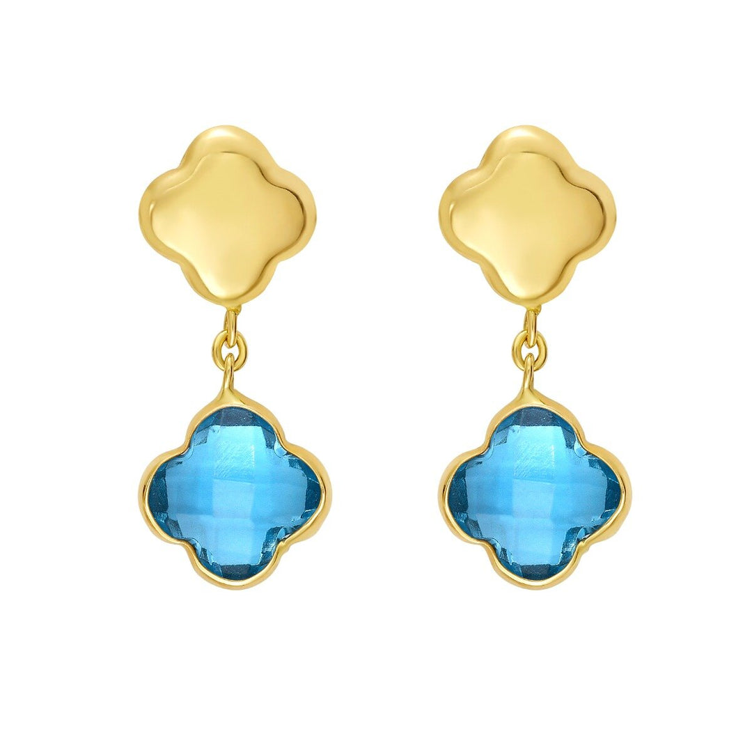 14K Swiss Blue Topaz Clover Gem Earrings, front view